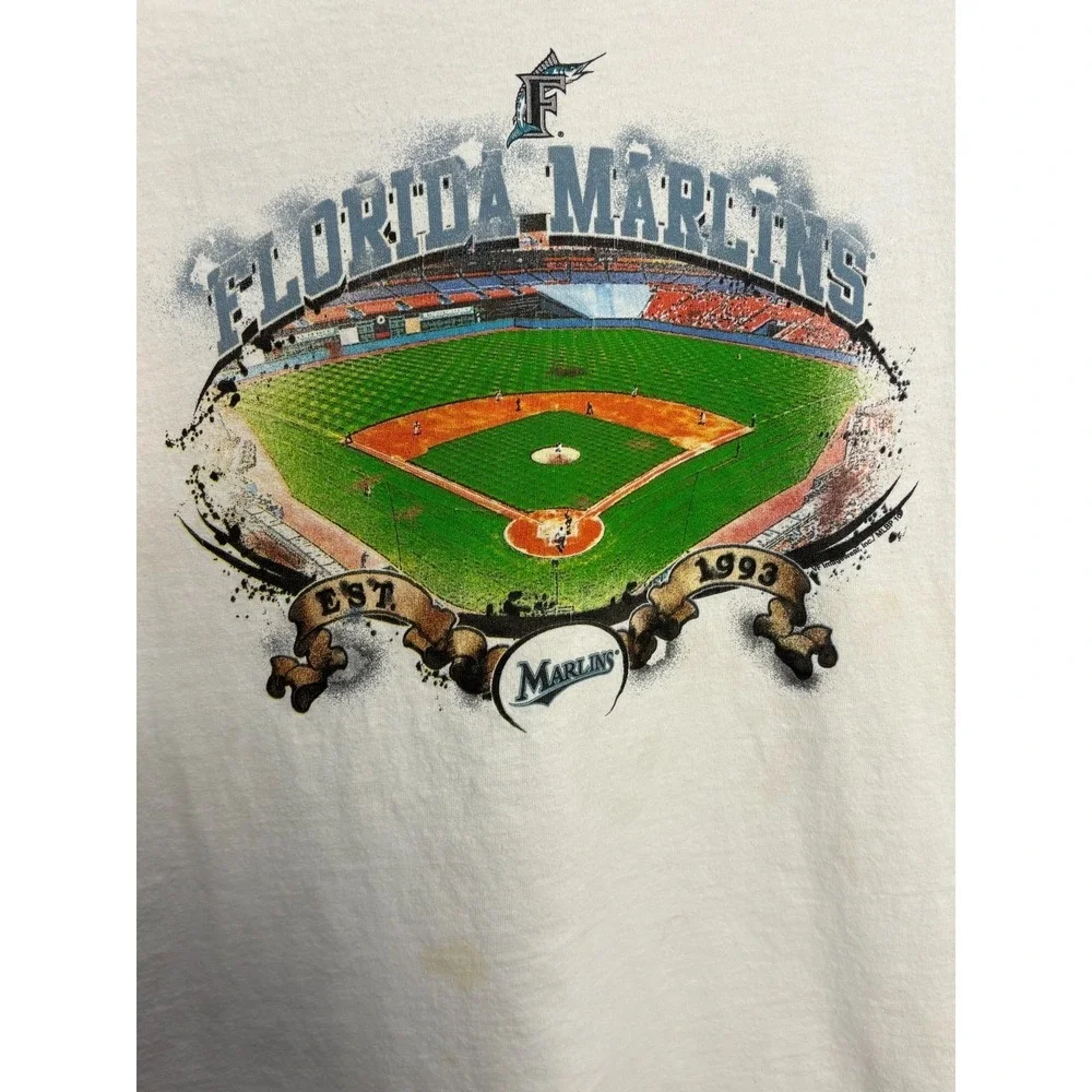 Florida Marlins Genuine Merchandise MLB Shirt‎ Mens White Medium Vintage 90s